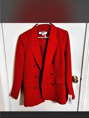 DKNY Red Double-Breasted Blazer Jacket